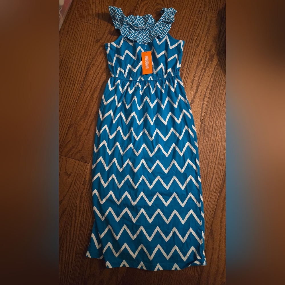 Charming Blue Chevron Kids Maxi Dress